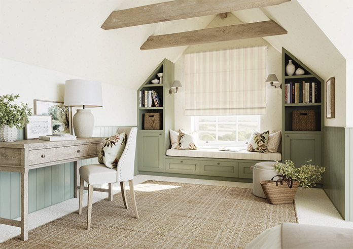 Trellis Prints, Noble Stripe Rosies Pink - Twist&Fit Roman Blind - Image 6